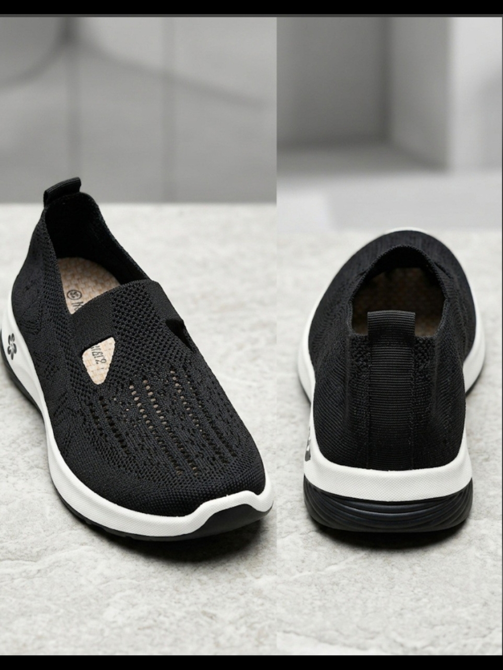 Black Mesh Slip-On Sneakers w/ Comfort Walking Shoes Sz 6.5